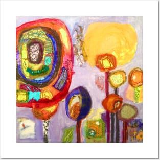 abstract rainbow colour flowers, yellow, red, blue Posters and Art